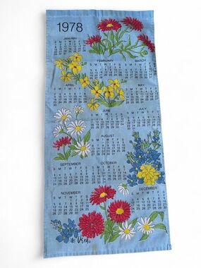 Vintage Vera Neumann 1978 Floral Calendar Linen Tea Towel Signed Cottagecore